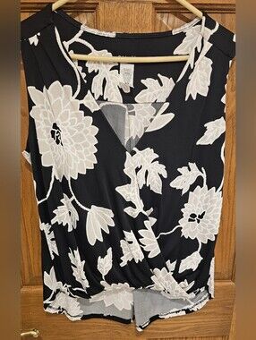 Ariella Black and White Floral Surplice Camisole